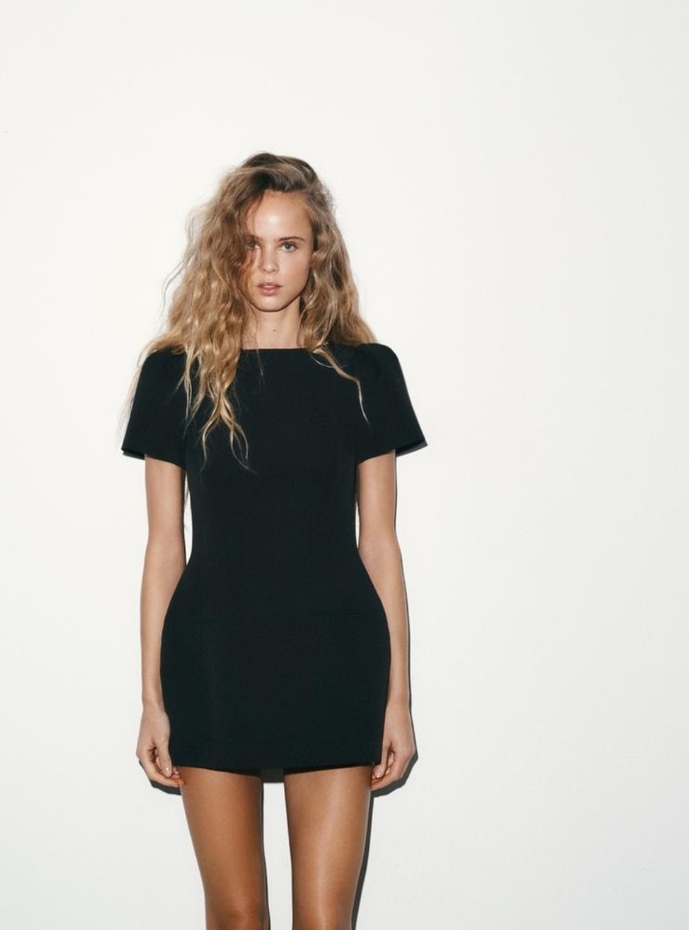 Zara Black Short-Sleeve Mini Dress